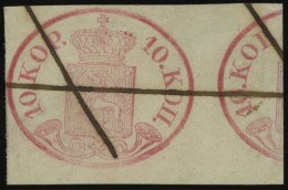 FINNLAND 2x ~ , 1856, 10 K. Karmin, Rechts Mit Großem Teil Der Nachbarmarke!, Federkreuzentwertung, Pracht, Fotoat - Other & Unclassified