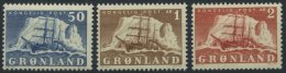 GRÖNLAND - DÄNISCHE POST 34-36 **, 1850, 50 Ø - 2 Kr. Arktisschiffe, 3 Prachtwerte, Mi. 98.- - Other & Unclassified