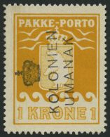 GRÖNLAND - PAKKE-PORTO 14 O, 1937, 1 Kr. Gelb, (Facit P 18), Kronenstempel KOLONIEN UMANAK, Pracht - Parcel Post