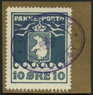 GRÖNLAND - PAKKE-PORTO 7B BrfStk, 1937, 10 Ø Grünlichblau, Gezähnt L 10 3/4, (Facit P 10), Violett - Paketmarken