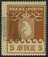 GRÖNLAND - PAKKE-PORTO 6A O, 1918, 5 Ø Hellrotbraun, (Facit P 6I), Wappenstempel, Pracht - Colis Postaux