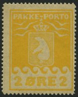 GRÖNLAND - PAKKE-PORTO 5A *, 1919, 2 Ø Gelb, (Facit P 5II), Falzrest, Pracht - Parcel Post