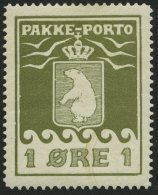 GRÖNLAND - PAKKE-PORTO 4A *, 1926, 1 Ø Grünoliv, (Facit P 4IVv3), Mit Abart Rechte 1 Ohne Fuß, Fa - Paketmarken