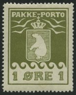 GRÖNLAND - PAKKE-PORTO 4A *, 1924, 1 Ø Grünoliv, (Facit P 4III), Falzrest, üblich Gezähnt Pra - Paketmarken