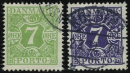 PORTOMARKEN P 12,21 O, 1927/30, 7 ø Gelbgrün Und Bläulichviolett, 2 Prachtwerte, Mi. 64.- - Sonstige & Ohne Zuordnung