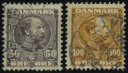 DÄNEMARK 51/2 O, 1905, 50 ø Dunkellila Und 100 ø Gelbbraun, 2 Prachtwerte, Mi. 80.- - Gebraucht