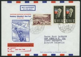 DEUTSCHE LUFTHANSA 34 BRIEF, 8.6.1955, Hamburg-New York, Frankiert Mit Saarland Mi.Nr. 324 Und 2x 357, Prachtbrief - Gebraucht