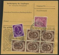 BUNDESREPUBLIK 135 BRIEF, 1954, 60 Pf. Posthorn Im Fünferblock Rückseitig Mit 10 Pf. Zusatzfrankatur Auf Paket - Gebraucht