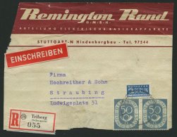 BUNDESREPUBLIK 134 Paar BrfStk, 1951, 50 Pf. Posthorn Im Waagerechten Paar Auf Päckchen-Einschreib-Aufkleber, Gebra - Gebraucht