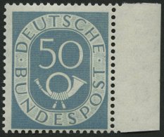 BUNDESREPUBLIK 134 **, 1952, 50 Pf. Posthorn, Rechtes Randstück, Pracht, Gepr. Schlegel, Mi. 200.- - Sonstige & Ohne Zuordnung
