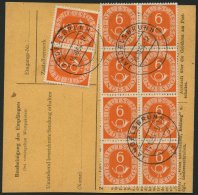 BUNDESREPUBLIK 126 BRIEF, 1952, 6 Pf. Posthorn Im Achterblock Und Waagerechten Paar Rückseitig Mit 10 Pf. Zusatzfra - Used Stamps