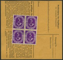 BUNDESREPUBLIK 125 VB BRIEF, 1954, 5 Pf. Posthorn Im Viererblock Rückseitig Mit 90 Pf. Zusatzfrankatur Auf Paketkar - Used Stamps