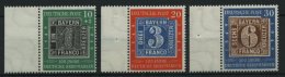 BUNDESREPUBLIK 113-15 **, 1949, 100 Jahre Briefmarken Vom Linken Rand, Prachtsatz - Sonstige & Ohne Zuordnung