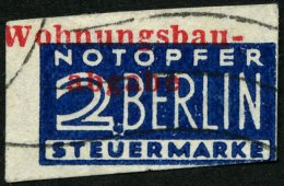 ZWANGSZUSCHLAGSMARKEN Z 1W O, 1949, 2 Pf. Blau, Ungezähnt, Roter Stempel, Feinst (rechts Unten Berührt), Gepr. - Other & Unclassified