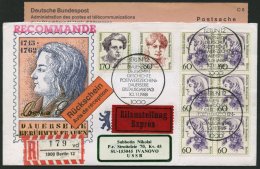 BERLIN 824 Paar,826,828 BRIEF, 1988, 60, 170 Und 350 Pf. Frauen Der Geschichte Auf FDC Mit Rückschein Nach Russland - Used Stamps