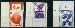 BERLIN 402,404,409A DZ **, 1971/2, 5, 20 Und 60 Pf. Unfallverhütung, 3 Eckrandstücke Mit Druckereizeichen, Pra - Used Stamps