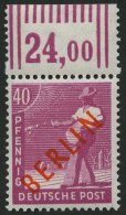 BERLIN 29WOR **, 1949, 40 Pf. Rotaufdruck, Walzendruck, Oberrandstück, Pracht, Gepr. D. Schlegel, Mi. 400.- - Gebraucht