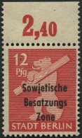 ALLGEMEINE-AUSGABEN 204wazDDII **, 1948, 12 Pf. Mittelkarminrot, Aufdruck Einmal Normal Und Zusätzlicher Blinddruck - Other & Unclassified