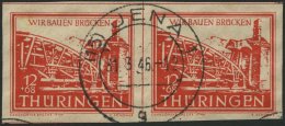 THÜRINGEN 113ayII O, 1945, 12 Pf. Dunkelorange Wiederaufbau Mit Abart Punkt Im E In Thüringen (Feld 23), Im Wa - Autres & Non Classés