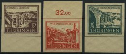 THÜRINGEN 112-14yy **, 1946, 10 - 16 Pf. Wiederaufbau, Dünnes Papier, 3 Prachtwerte, Mi. 180.- - Other & Unclassified