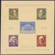 THÜRINGEN Bl. 3Bbya *, 1946, Block Nationaltheater, Durchstochen, Mi.Nr. 107 In Bräunlicholiv, Falzrest, Feins - Sonstige & Ohne Zuordnung