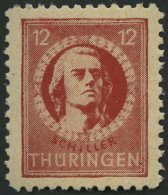 THÜRINGEN 97AXbt **, 1945, 12 Pf. Dunkelbräunlichrot, Gelblichgraues Papier, Pracht, Gepr. Ströh, Mi. 120 - Other & Unclassified