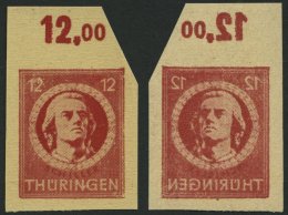 THÜRINGEN 97AXbp1UG **, 1945, 12 Pf. Dunkelbräunlichrot, Vollgummierung, Dickes Papier, Steigende Papierstreif - Autres & Non Classés