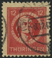 THÜRINGEN 97AXbat O, 1945, 12 Pf. Dunkelbräunlichrot (dunkelbraunrot Quarzend), Gelblichgraues Papier, Ein Feh - Autres & Non Classés