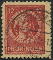 THÜRINGEN 97AXar O, 1945, 12 Pf. Karminrot, Vollgummierung, Hellchromgelbes Papier, Dicke Gummierung, Type I, Prach - Sonstige & Ohne Zuordnung