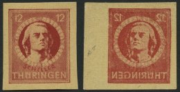 THÜRINGEN 97AXaqU **, 1945, 12 Pf. Karminrot, Vollgummierung, Graues Kartonpapier, Ungezähnt Und Deutlicher Ab - Sonstige & Ohne Zuordnung