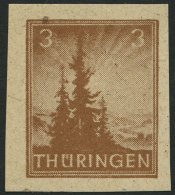 THÜRINGEN 92AYz1U **, 1945, 3 Pf. Orangebraun, Spargummierung, Dickes Papier, Steigende Papierstreifung, Ungez&auml - Sonstige & Ohne Zuordnung