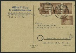 THÜRINGEN 92AXat BRIEF, 1946, 3 Pf. Orangebraun, Vollgummierung, Gelblichgraues Papier, 4x Auf Fernpostkarte, Prach - Other & Unclassified
