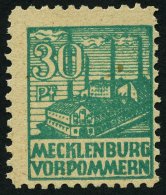 MECKLENBURG-VORPOMMERN 39zb **, 1946, 30 Pf. Dunkelopalgrün, Dünnes Papier, Bugspur Sonst Pracht, Fotoattest K - Other & Unclassified