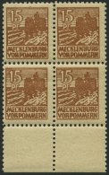 MECKLENBURG-VORPOMMERN 37za VB **, 1946, 15 Pf. Gelbbraun, Dünnes Papier, Im Viererblock Vom Unterrand, Pracht, Gep - Other & Unclassified