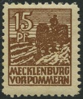 MECKLENBURG-VORPOMMERN 37yd **, 1946, 15 Pf. Mittelsiena, Graues Papier, Pracht, Gepr. Kramp, Mi. 80.- - Other & Unclassified