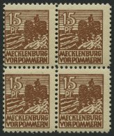 MECKLENBURG-VORPOMMERN 37yd VB **, 1946, 15 Pf. Mittelsiena, Graues Papier, Im Viererblock, Pracht, Gepr. Kramp, Mi. 320 - Other & Unclassified