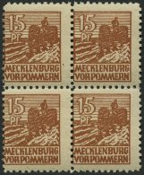 MECKLENBURG-VORPOMMERN 37ybb VB **, 1946, 15 Pf. Schwärzlichgelbbraun, Graues Papier, Im Viererblock, Pracht, Gepr. - Other & Unclassified