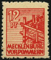 MECKLENBURG-VORPOMMERN 36yf **, 1946, 12 Pf. Dunkelrosa, Graues Papier, Pracht, Gepr. Kramp, Mi. 80.- - Other & Unclassified