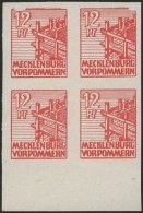 MECKLENBURG-VORPOMMERN 36xaU VB **, 1946, 12 Pf. Dunkelgraurot, Kreidepapier, Ungezähnt, Im Viererblock Vom Unterra - Other & Unclassified