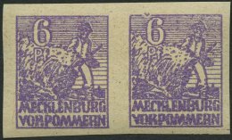 MECKLENBURG-VORPOMMERN 33yeU Paar **, 1946, 6 Pf. Grauviolett, Graues Papier, Ungezähnt, Im Waagerechten Paar, R&uu - Other & Unclassified