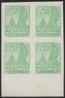 MECKLENBURG-VORPOMMERN 32xb VB **, 1946, 5 Pf. Mittelgrün, Kreidepapier, Im Viererblock Vom Unterrand, Pracht, Gepr - Other & Unclassified
