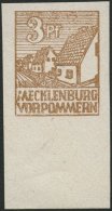 MECKLENBURG-VORPOMMERN 29xbIII **, 1946, 3 Pf. Mattorangebraun, Kreidepapier, Unterrandstück Mit Abart M Von Meckle - Autres & Non Classés