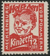 MECKLENBURG-VORPOMMERN 28b **, 1945, 12 Pf. Dunkelrosa Kinderhilfe, Pracht, Gepr. Kramp, Mi. 80.- - Other & Unclassified