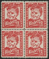 MECKLENBURG-VORPOMMERN 28b VB **, 1945, 12 Pf. Dunkelrosa Kinderhilfe Im Viererblock, Pracht, Gepr. Kramp, Mi. 320.- - Sonstige & Ohne Zuordnung