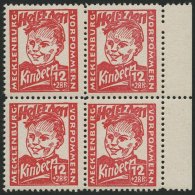 MECKLENBURG-VORPOMMERN 28b VB **, 1945, 12 Pf. Dunkelrosa Kinderhilfe Im Randviererblock, Pracht, Gepr. Kramp, Mi. 320.- - Autres & Non Classés