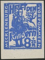 MECKLENBURG-VORPOMMERN 27aDDU **, 1945, 8 Pf. Hellultramarin Kinderhilfe, Doppeldruck, Ungezähnt, Pracht, Gepr. Kra - Other & Unclassified