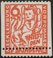 MECKLENBURG-VORPOMMERN 26aUs **, 1945, 6 Pf. Lebhaftrötlichorange Kinderhilfe, Senkrecht Ungezähnt, Mit Waager - Other & Unclassified