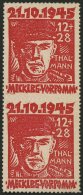 MECKLENBURG-VORPOMMERN 22a Paar *, 1945, 12 Pf. Rot Faschismus Im Senkrechten Paar, Zähnung In Der Mitte Nur Leicht - Other & Unclassified
