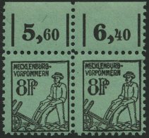 MECKLENBURG-VORPOMMERN 14xPFI,II **, 1945, 8 Pf. Schwarz Auf Hellbläulichgrün Im Waagerechten Paar Vom Oberran - Sonstige & Ohne Zuordnung