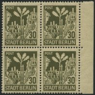 BERLIN UND BRANDENBURG 7Abwaz VB **, 1945, 30 Pf. Schwärzlichbraunoliv Im Randviererblock, Pracht, Gepr. Zierer, Mi - Other & Unclassified
